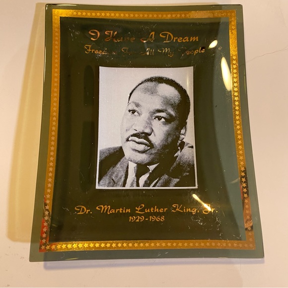 “I Have A Dream” Martin Luther King memorial trinket tray, vintage smoked glass - Picture 1 of 5